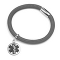 Gray Lamb Leather Black Medical Silver Charm Bracelet